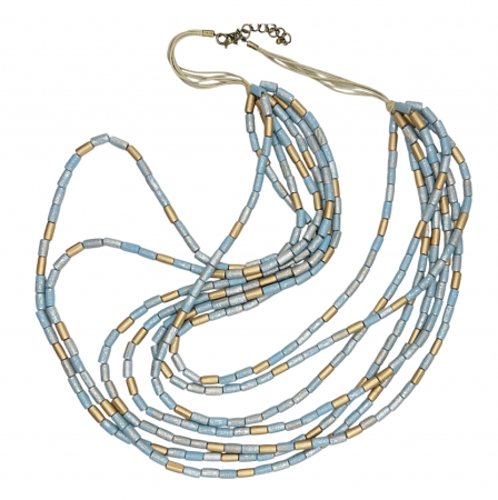 Coliere - Colier lung cu margele lemn SIENNA, Bleu Auriu