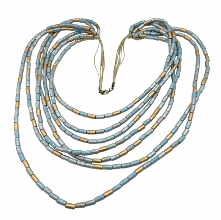 Colier lung cu margele lemn SIENNA, Bleu Auriu [1]