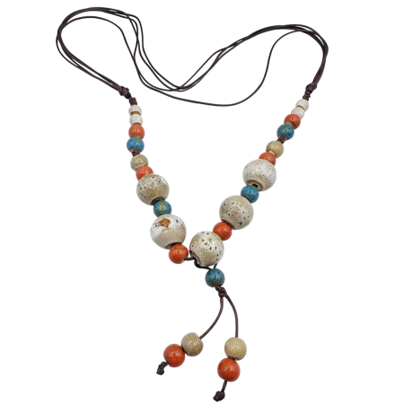 Coliere - Colier boho cu margele bej din ceramica SAHARA