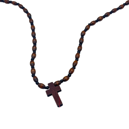 Colier maro cu margele din lemn si cruce FAITH [1]