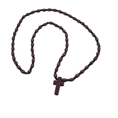 Accesorii Fashion - Colier maro cu margele din lemn si cruce FAITH