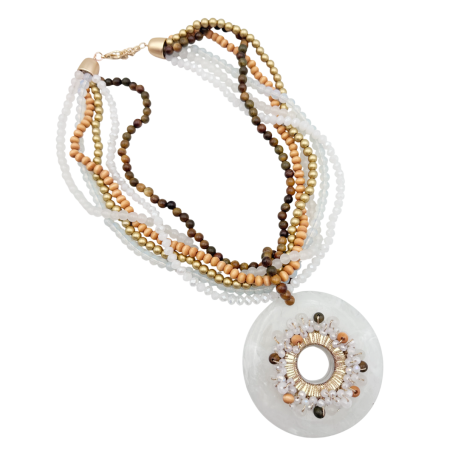 Accesorii Fashion - Colier multistrat cu mărgele fine și pandantiv decorativ alb