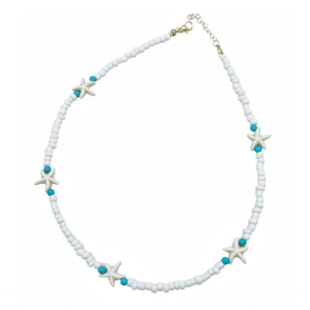 Accesorii Fashion - Colier alb cu stelute de mare si margele turcoaz AQUA