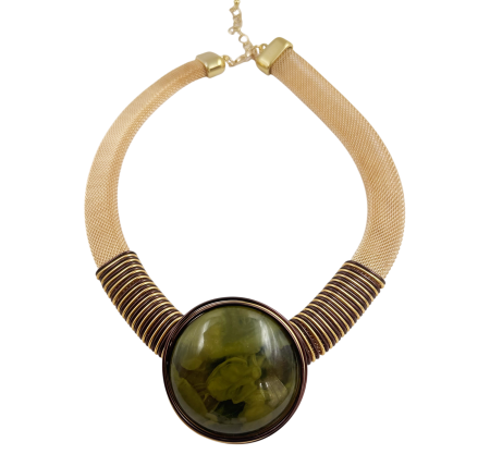 Coliere - Colier statement auriu cu pandantiv rotund OLIVE GLOW