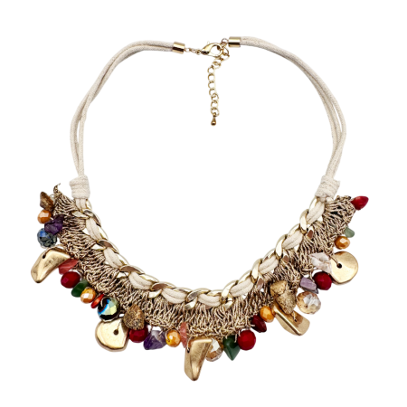 Accesorii Fashion - Colier boho statement cu pietre colorate și accente aurii