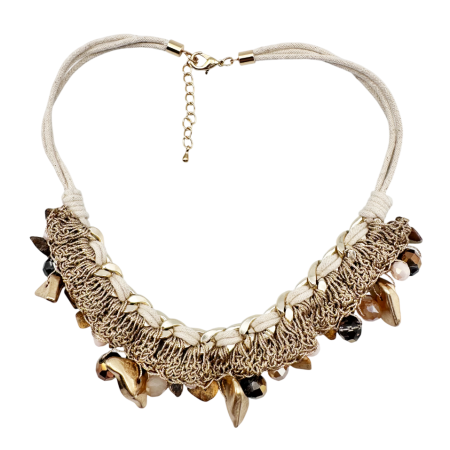 Accesorii Fashion - Colier boho statement cu pietre maro și accente aurii