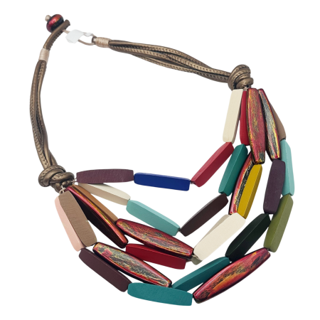Coliere - Colier statement din lemn KALEIDO boho - Crem Multicolor