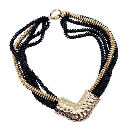 Accesorii Fashion - Colier multistrat negru cu accente aurii