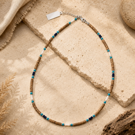 ACCESORII FEMEI - Colier Surfer cu Scoici OCEAN SPIRIT Maro