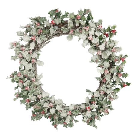 CRACIUN MAGIC - Coronita de Craciun cu frunze de ilex si boabe rosii ninse LEXY, 22cm