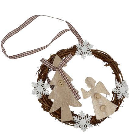 CORONITE & GHIRLANDE - Coronita Craciun cu inger si bradut JOY, 14cm