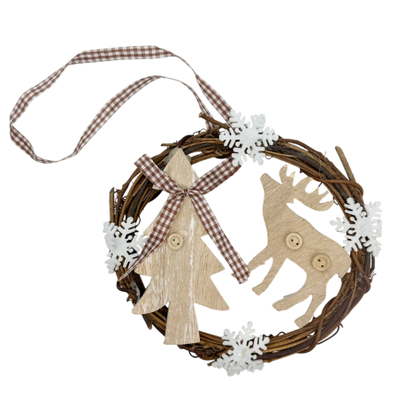 CORONITE & GHIRLANDE - Coronita Craciun cu ren si bradut JOY, 14cm