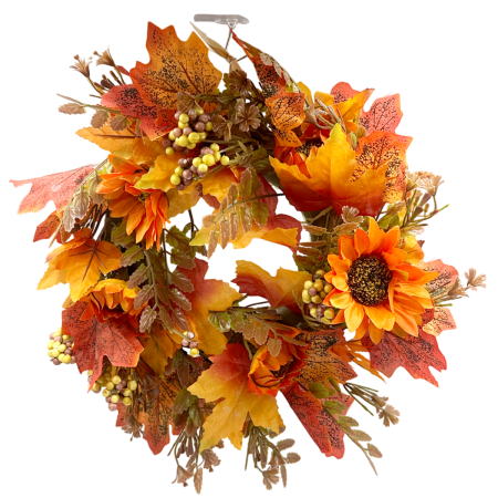 Coronita de Toamna cu frunze si flori ORANGE, 30cm [1]