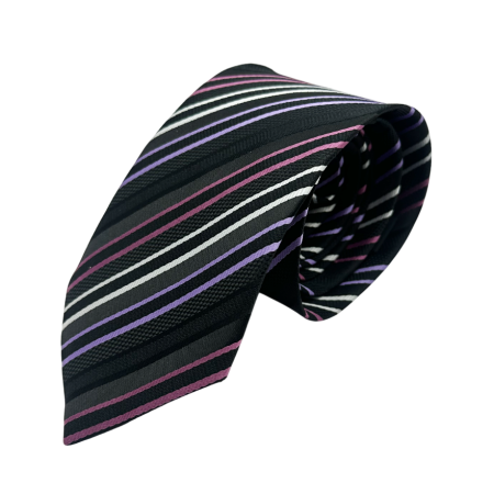 ACCESORII VESTIMENTARE BARBATI - Cravată Neagra cu Dungi Fine – Elegantă și Versatilă