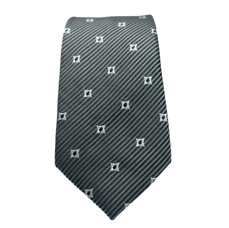 Cravată Gri cu Model Geometric Alb–Bleumarin – Elegantă & Versatilă [1]