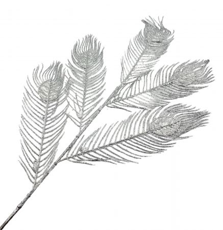 Flori Artificiale - Creanga decorativa PEACOCK, Argintiu, 100cm