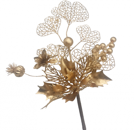 Creanga decor Craciun CHRISSY, Auriu Sampanie, 45cm [1]