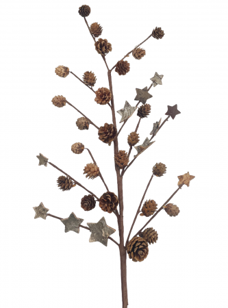CRENGUTE & PICK-URI - Creanga decor Craciun cu conuri si stele COUNTRY, 90cm