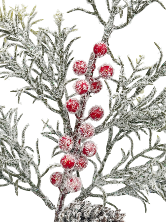 Ramură decorativă artificială cu con si fructe roșii ninse STORMY [2]