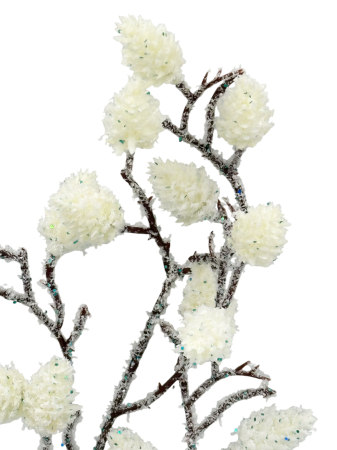 Ramura decorativa cu conuri inghetate CHILLY, Alb, 60cm [1]