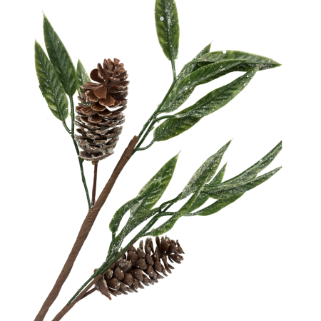 Ramură decorativă cu conuri și frunze verzi GLAM, 50cm [3]