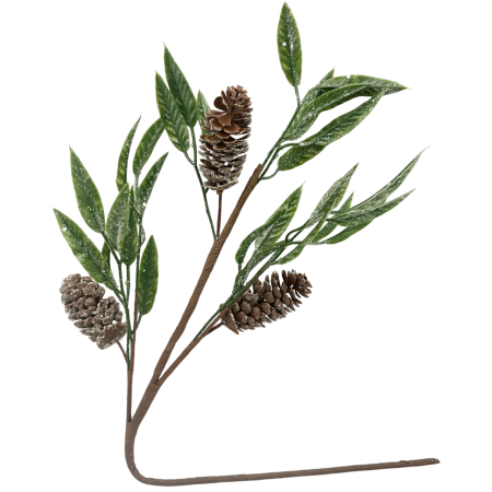 CRENGUTE & PICK-URI - Ramură decorativă cu conuri și frunze verzi GLAM, 50cm