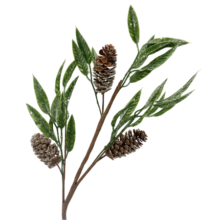 Ramură decorativă cu conuri și frunze verzi GLAM, 50cm [1]