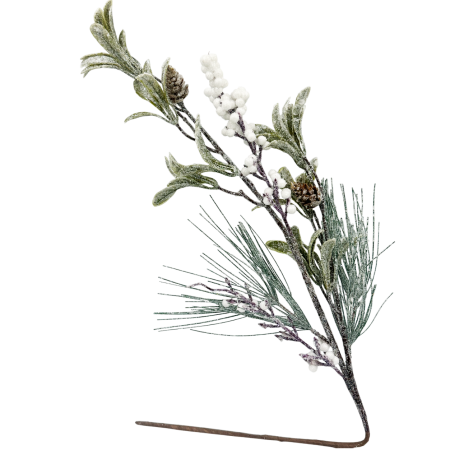 CRENGUTE & PICK-URI - Creanga decorativa cu frunze ninse si conuri CHARM