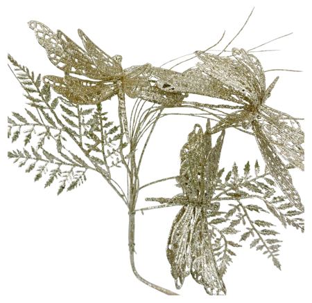 Ramură decorativă cu frunze și libelule sclipitoare BRIGHT, Sampanie [1]