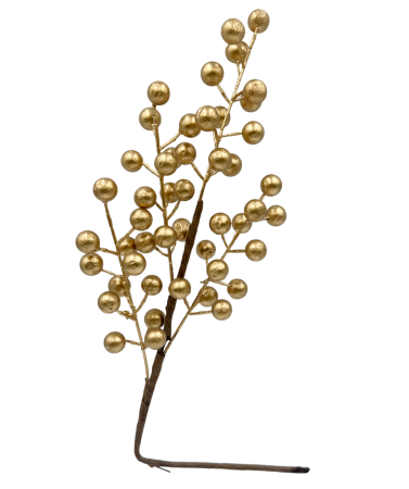 GLOBURI & FLORI DE BRAD - Ramura decorativa cu bobite PEARL BERRY, Auriu, 50cm
