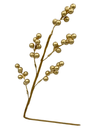 GLOBURI & FLORI DE BRAD - Ramura decorativa cu bobite SHINY, Auriu, 42cm