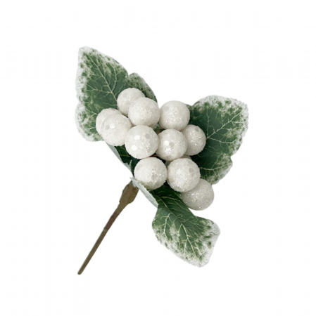 Colectia Alb & Argintiu - Crenguta decor Craciun BERRY, Alb, 14cm