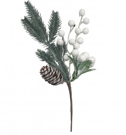 CRENGUTE & PICK-URI - Ornament Craciun cu crenguta brad CONE, Alb, 30cm