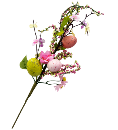 De Sezon - Ramură decorativă Paște cu ouă și flori – decor primăvară