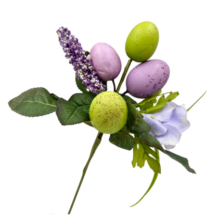 De Sezon - Ramură decorativă Paște cu ouă mov și flori – decor primăvară