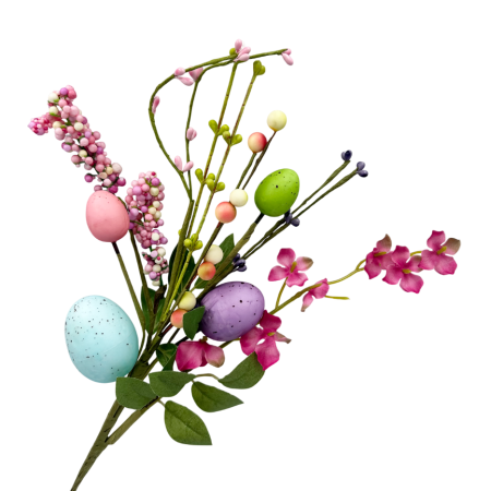 Ramură decorativă Paște cu ouă și flori – decor primăvară [1]