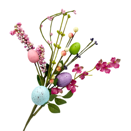 De Sezon - Ramură decorativă Paște cu ouă și flori – decor primăvară