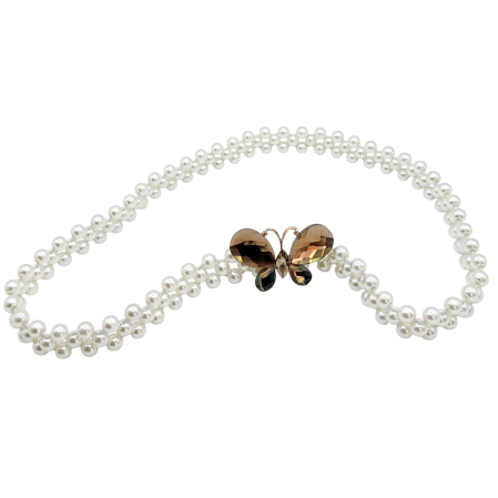 ACCESORII UTILE - Curea alba cu perlute si catarama fluture MIRANDA