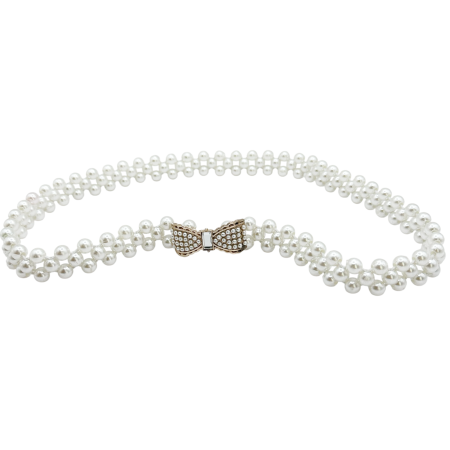 ACCESORII UTILE - Curea alba cu perlute si catarama fundita FRANCINE
