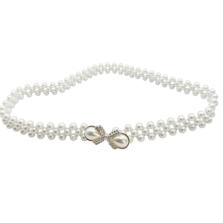 ACCESORII UTILE - Curea alba cu perlute si catarama strasuri DIANA