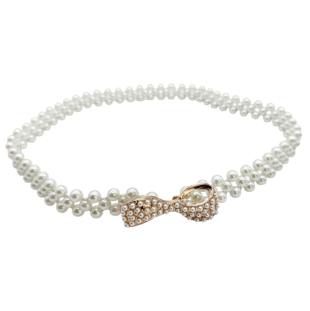 ACCESORII UTILE - Curea cu perlute albe si catarama strasuri EVELYNE - accesoriu elegant 