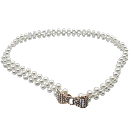 ACCESORII UTILE - Curea alba cu perlute si catarama fundita FRANCINE