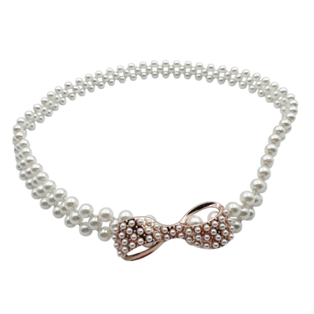 ACCESORII UTILE - Curea cu perlute albe si catarama strasuri EVELYNE - accesoriu elegant 