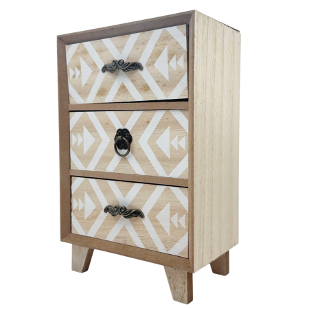 Mini comodă din lemn cu 3 sertare – model geometric