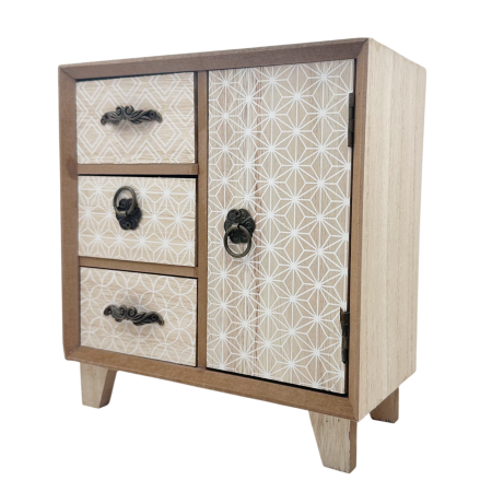 CASA & DECOR - Mini comodă din lemn cu 3 sertare – model geometric
