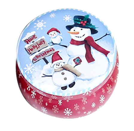 DECORATIUNI CRACIUN - Cutie metalică rotundă pentru cadouri JOLLY – model Crăciun