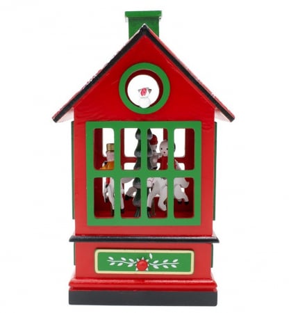 DECORATIUNI MUZICALE - Cutie muzicala Craciun - CASUTA JOY, Rosu, 12x23cm