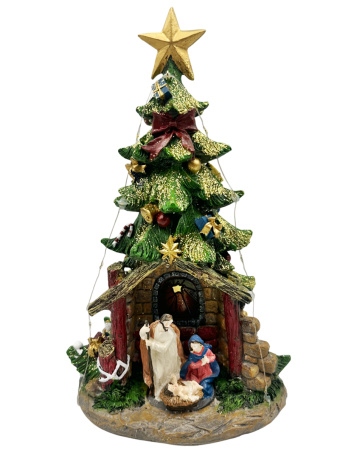 DECORATIUNI LUMINOASE - Decor Crăciun - Brad cu Scena Religioasa NATIVITY, Muzical și cu LED
