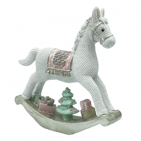 SWEET WONDERLAND - Decor Craciun Cal cu bradut JOY, Alb, 12x13cm