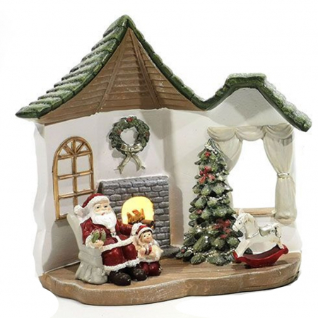 FIGURINE & PLUSURI - Decor Craciun Casuta cu bradut si lumina LED MAGIC, 16x17cm